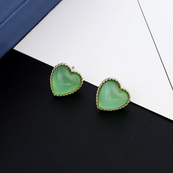 Mint Green Heart Resin Post Earrings - Picture 3 of 3
